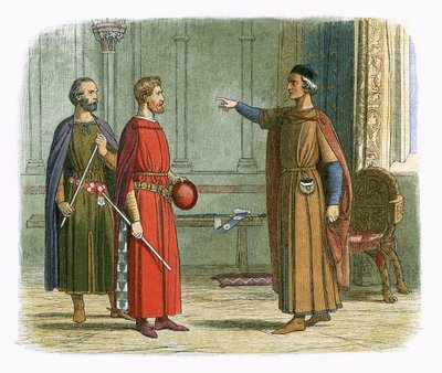 Król Edward I grozi lordowi marszałkowi autorstwa James William Edmund Doyle
