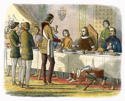 Książę Edward służy królowi Janowi Artois przy stole po pokonaniu go w Poitiers autorstwa James William Edmund Doyle