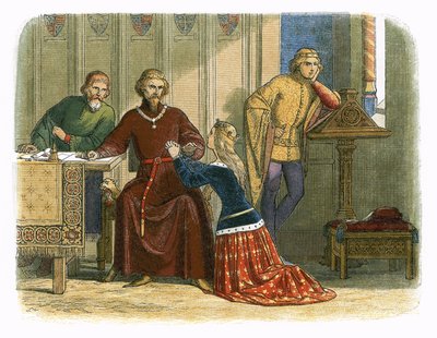 Królowa Anna wstawia się za sir Simonem Burleyem u Gloucester i Arundel autorstwa James William Edmund Doyle