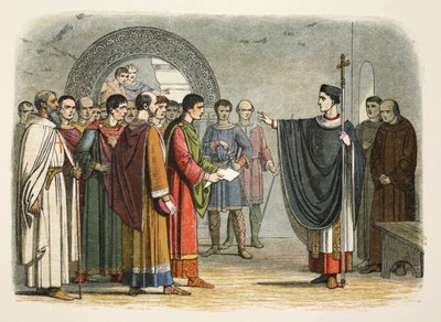 Thomas Becket zabrania hrabiemu Leicester wydawania na niego wyroku autorstwa James William Edmund Doyle