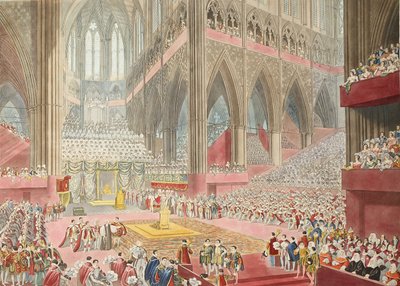 Koronacja Jego Królewskiej Mości, Jerzego Czwartego: Podjęta w czasie uznania, wyd. 1822 (ręcznie kolorowane grawerowanie) autorstwa James after Stephanoff