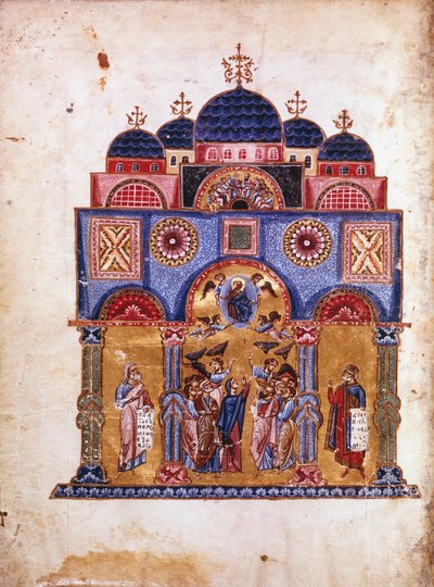 Ilustracja z Homilii o Marii, rękopis bizantyjski, XII w. autorstwa James of Kokkinobaphos