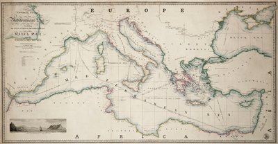 Ogólna mapa Morza Śródziemnego wraz z Zatoką Wenecką, Archipelagiem i częścią Morza Czarnego oraz szlakami żeglugowymi. autorstwa James the Younger Wyld