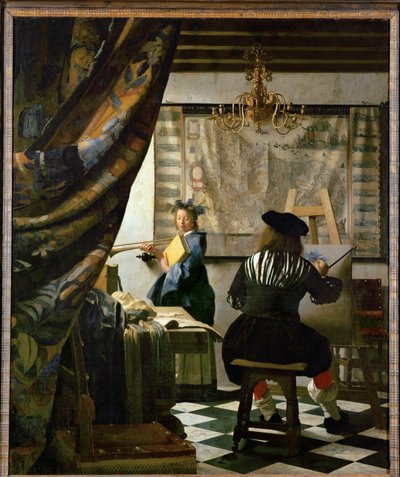 Malarz i jego modelka jako Klio (olej na płótnie) autorstwa Jan (1632-75) Vermeer