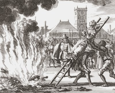 Czarownica skazana na spalenie żywcem w XVI-wiecznej Holandii autorstwa Jan (after) Luyken