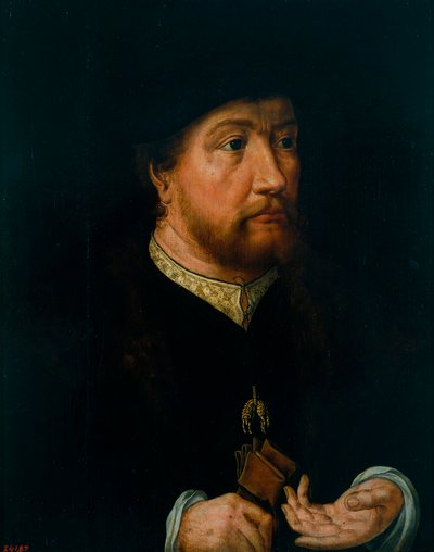 Henryk III z Nassau Breda (Nassau-Breda) (1483-1538) - Henryk III z Nassau-Breda - Obraz Jana Gossaerta (lub Gossart, dit Mabuse) (ok. 1478-1532) - ok. 1531 - Olej na drewnie - 44x3 - Narodowe Muzeum Sztuki Katalonii, Barcelona autorstwa Jan (c.1472 c.1533) Gossaert