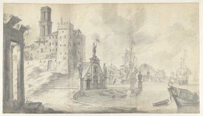 Widok na port w mieście nad Morzem Śródziemnym autorstwa Jan Abrahamsz. Beerstraten