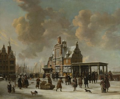 Paalhuis i Nieuwe Brug w Amsterdamie zimą autorstwa Jan Abrahamsz. Beerstraten