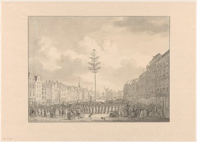Drzewo wolności na Grote Markt w Rotterdamie, 1795 autorstwa Jan Anthonie Langendijk Dzn (possibly)