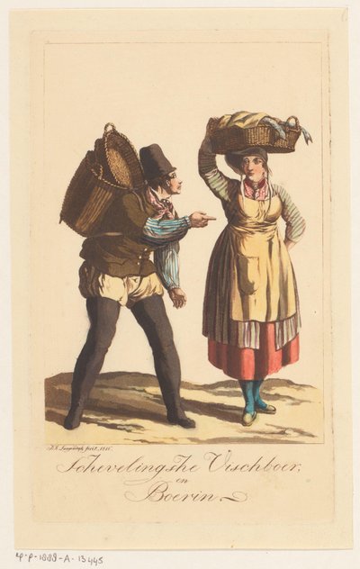 Typy rybaków z Scheveningen Schevelingsche Visch Boer i Boerin (tytuł na obiekcie) autorstwa Jan Anthonie Langendijk Dzn