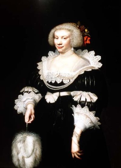 Portret damy w czarnej sukience z koronkowym kołnierzykiem i mankietami autorstwa Jan Anthonisz. van Ravesteyn
