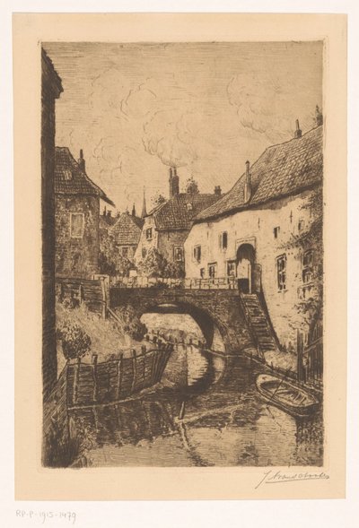 Widok na most w Sisters of Orthenpoort w Den Bosch autorstwa Jan Antonius van Schooten (signed by artist)