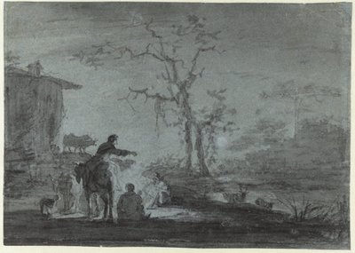 Pasterze przy ognisku w świetle księżyca autorstwa Jan Asselijn (possibly)