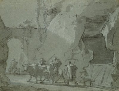 Pasterze przed bramą, ok. 1650-52 (indyjski tusz i kreda na papierze) autorstwa Jan Asselijn