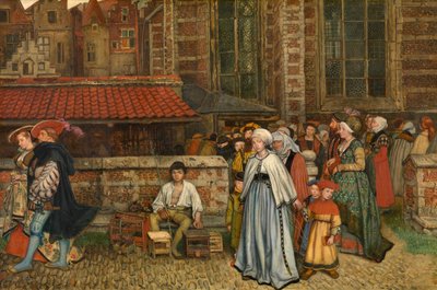 Po mszy (olej na desce) autorstwa Jan August Hendrik Baron Leys