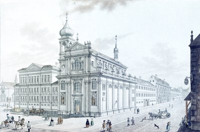 Kościół Hibernianów (Irlandzkich Franciszkanów) i Hibernian (Hybernská) Street, 1781 autorstwa Jan Balzer