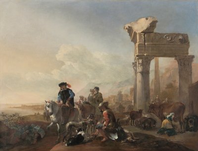 Łowcy w pobliżu ruin autorstwa Jan Baptist Weenix