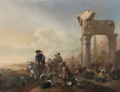 Łowcy w pobliżu ruin, 1648. autorstwa Jan Baptist Weenix