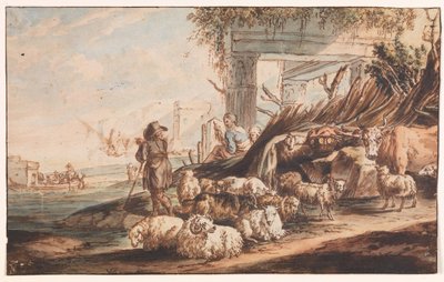 Pasterz ze stadem owiec i krową wśród ruin autorstwa Jan Baptist Weenix