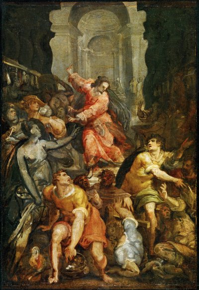 Jezus wypędza kupców ze świątyni (obraz na drewnie topoli) autorstwa Jan Both