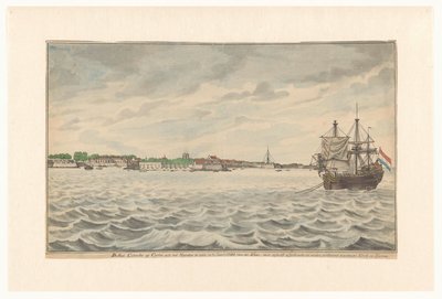 Miasto Kolombo na Cejlonie widziane od północy w roku 1785 z dróg, z wyburzonym kościołem i wieżą, które były odbudowywane. (tytuł na obiekcie) autorstwa Jan Brandes (signed by artist)