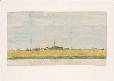 Wieś Overdiem koło Amsterdamu nad Zuyderzee, widziana od strony lądu (tytuł na obiekcie) autorstwa Jan Brandes