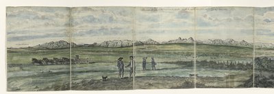 Panorama Hottentotów Holandia Kaapsche Bergen od Przylądka na Północ rozciągającego się od Baay fals do Tygerbergu w poprzek. 1787 (tytuł na obiekcie) autorstwa Jan Brandes