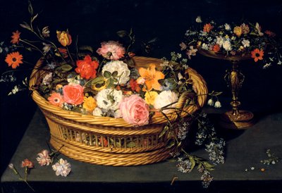 „Kosz z kwiatami i kielich w pozłacanym srebrze”, martwa natura, XVII wiek autorstwa Jan Bruegel the Younger