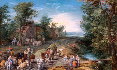 „Scena drogowa z podróżnikami i bydłem”, początek XVII wieku autorstwa Jan Brueghel the Elder