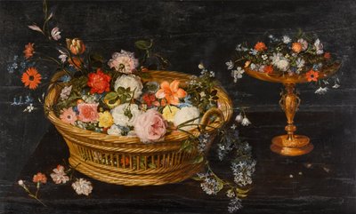 Martwa natura z kwiatami w koszu i w pozłacanej tazzie autorstwa Jan Brueghel the Younger