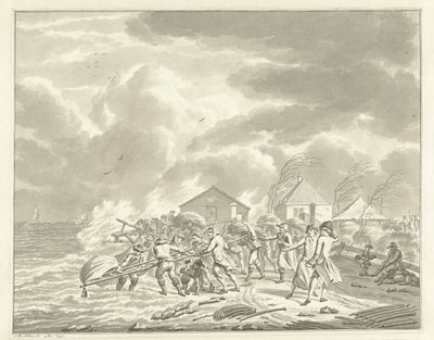 Powódź Diemerzeedijk pod Amsterdamem, 1776 r. autorstwa Jan Bulthuis (signed by artist)