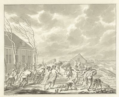Powódź Diemerzeedijk pod Amsterdamem, 1776 r. autorstwa Jan Bulthuis (signed by artist)