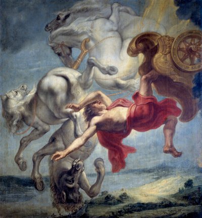 Upadek Faetona: niezdolny do opanowania rydwanu Heliosa, Faeton (Faeton) zostaje powalony przez Zeusa i wpada do rzeki Eridan (Upadek Faetona) - Obraz Jana Carela van Eycka (1649-około 1690), Olej na płótnie, koniec XVII wieku, wym: 197x18 autorstwa Jan Carel van Eyck