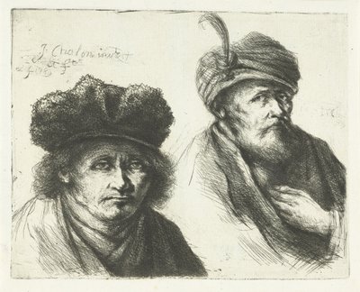 Dwóch mężczyzn w czapkach i turbanach autorstwa Jan Chalon
