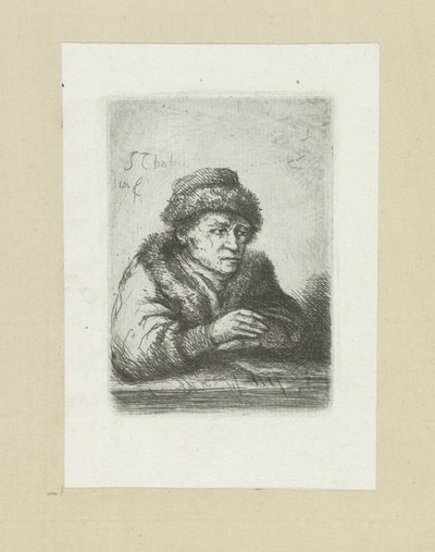 Volwassen man aan een tafel, w bontmantel The Compleat Work of Akwaforty Johna Chalon / Oeuvre Complette des Eaux Fortes par Jean Chalon (tytuł serii) autorstwa Jan Chalon