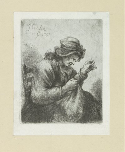Vrouw stawia naalda w draad The Compleat Work of Akwaforty Johna Chalon / Oeuvre Complette des Eaux Fortes par Jean Chalon (tytuł serii) autorstwa Jan Chalon