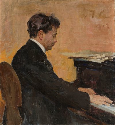 Portret Józefa Hofmanna przy fortepianie autorstwa Jan Ciągliński
