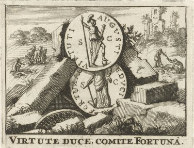 Monety rzymskie oparte o stos kamieni Virtute Duce, Committee Fortuna (tytuł na obiekcie) autorstwa Jan Claesz ten Hoorn