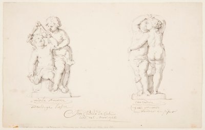 Rysunek, projekty dla grupy rzeźbiarskiej: "Przyjaźń", "Porozumienie", 1726 r. autorstwa Jan Claudius de Cock