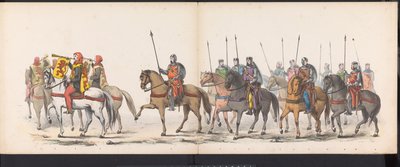 Maskarada uczniów Leiden, 1865 (tablica 1) Procesja w kostiumach zorganizowana przez członków korpusu studenckiego w Leiden w dniu 6 czerwca 1865 r. z okazji 290. rocznicy Leidsche Hoogeschool, przedstawiająca: wjazd Holendrów do autorstwa Jan Daniël Cornelis Carel Willem baron de Constant Rebecque