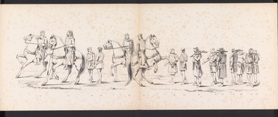 Maskarada uczniów Leiden, 1865 (tablica 10) Procesja w kostiumach zorganizowana przez członków korpusu studenckiego w Leiden w dniu 6 czerwca 1865 r. z okazji 290. rocznicy Leidsche Hoogeschool, przedstawiająca: wjazd Holendrów b autorstwa Jan Daniël Cornelis Carel Willem baron de Constant Rebecque