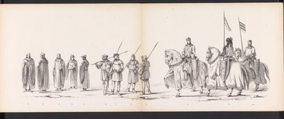 Maskarada uczniów Leiden, 1865 (tablica 3) Procesja w kostiumach prowadzona przez członków korpusu studenckiego Leiden w dniu 6 czerwca 1865 r., z okazji 290. rocznicy Leidsche Hoogeschool, przedstawiająca: wjazd Holendrów do autorstwa Jan Daniël Cornelis Carel Willem baron de Constant Rebecque
