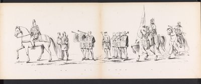 Maskarada studentów z Leiden, 1865 (tablica 6) Procesja w kostiumach zorganizowana przez członków korpusu studenckiego w Leiden w dniu 6 czerwca 1865 r. z okazji 290. rocznicy Leidsche Hoogeschool, przedstawiająca: wjazd Holendrów do autorstwa Jan Daniël Cornelis Carel Willem baron de Constant Rebecque
