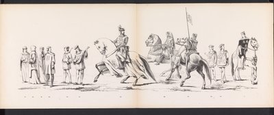 Maskarada studentów z Leiden, 1865 (tablica 8) Procesja w kostiumach prowadzona przez członków korpusu studenckiego Leiden w dniu 6 czerwca 1865 r., z okazji 290. rocznicy Leidsche Hoogeschool, przedstawiająca: wjazd Holendrów do autorstwa Jan Daniël Cornelis Carel Willem baron de Constant Rebecque