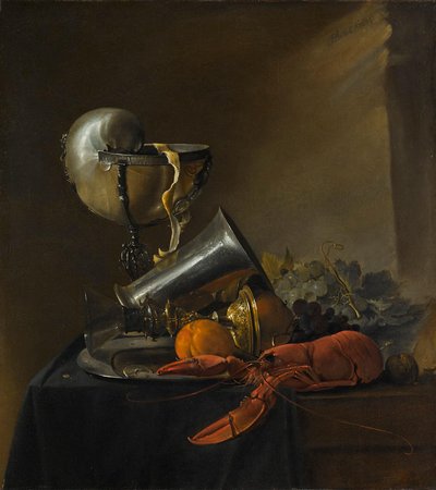 Martwa natura z homarem i pucharem Nautilus autorstwa Jan Davidsz. de Heem
