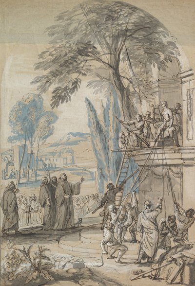 Benedykt z Nursji nakazuje zburzenie świątyni Apollina na Monte..., poł. XVII-pocz. XVIII w. autorstwa Jan Erasmus Quellinus