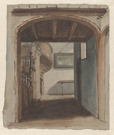 Wnętrze z widokiem na schody autorstwa Jan Fabius Czn (attributed to)