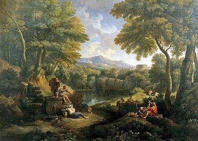Pejzaż z postaciami przy studni (olej na płótnie) autorstwa Jan Frans van Bloemen