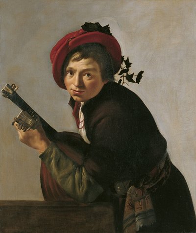 Mężczyzna grający na teorbie autorstwa Jan Gerritsz van Bronckhorst