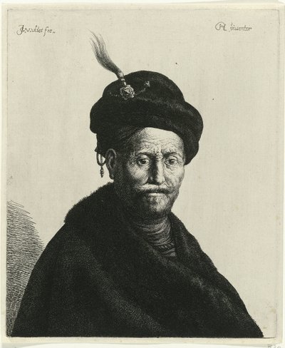 Popiersie mężczyzny w turbanie Tronies wg Rembrandta (tytuł serii) autorstwa Jan Gillisz. van Vliet